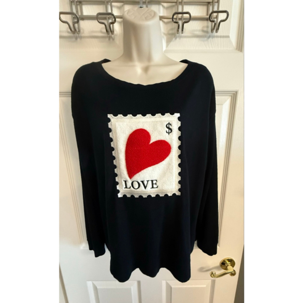 Jane and Delancey black sweater heart postage stamp Size Medium